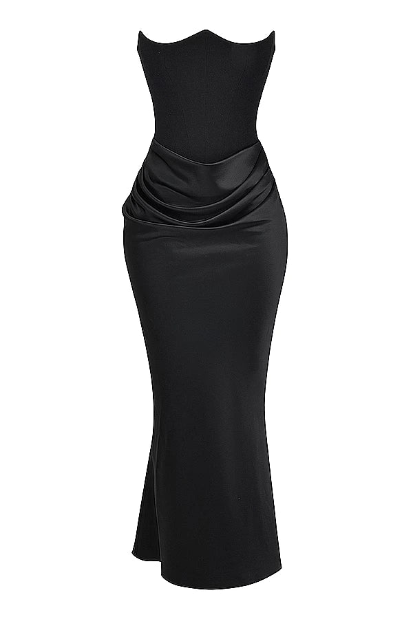 Sloane Dress – Trägerloses Korsett-Maxikleid aus Satin