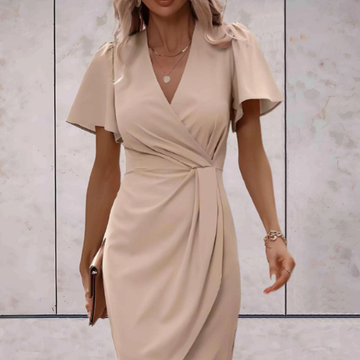 Wickelkleid Damen Midi V-Ausschnitt