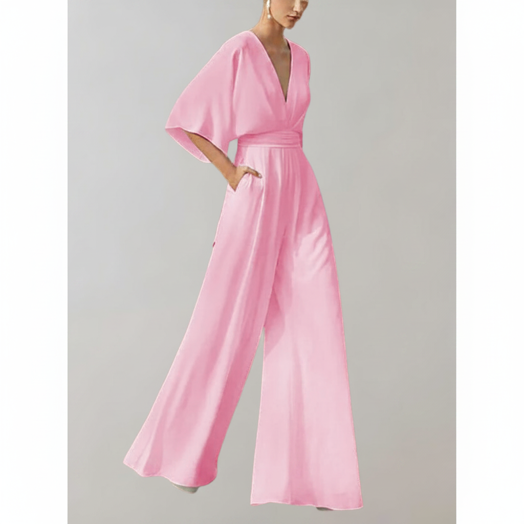 Jumpsuit mit V-Ausschnitt und weiten Ärmeln – elegante Damenmode