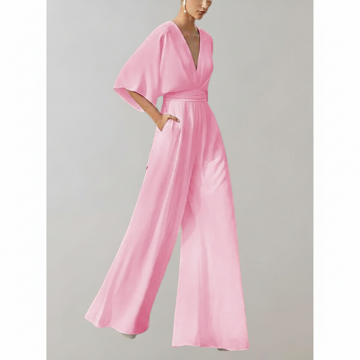 Jumpsuit mit V-Ausschnitt und weiten Ärmeln – elegante Damenmode