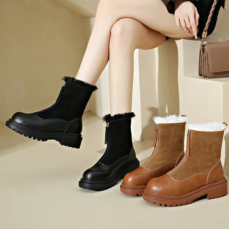 Damen Winterstiefel | Schneeschuhe Profilsohle Mit Frontreißverschluss