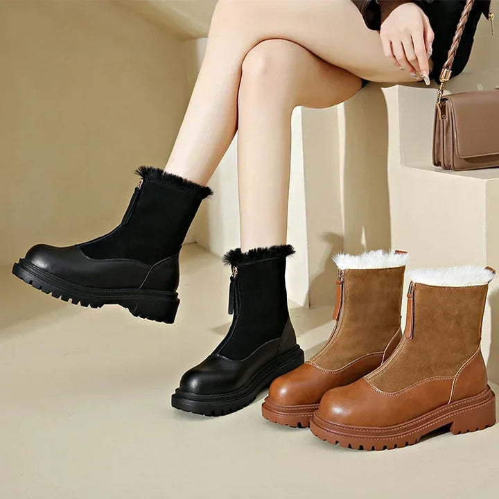 Damen Winterstiefel | Schneeschuhe Profilsohle Mit Frontreißverschluss