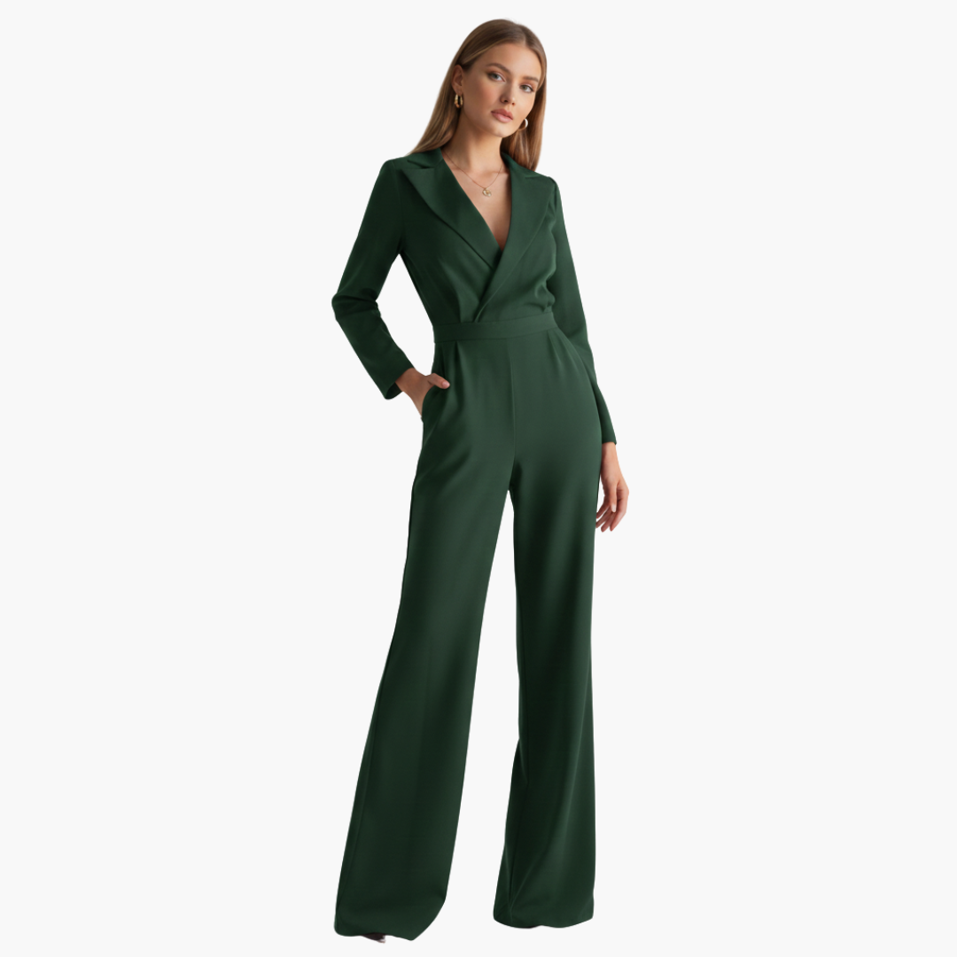 Jumpsuit langarm elegant für Damen – Hemdkragen & weite Beine