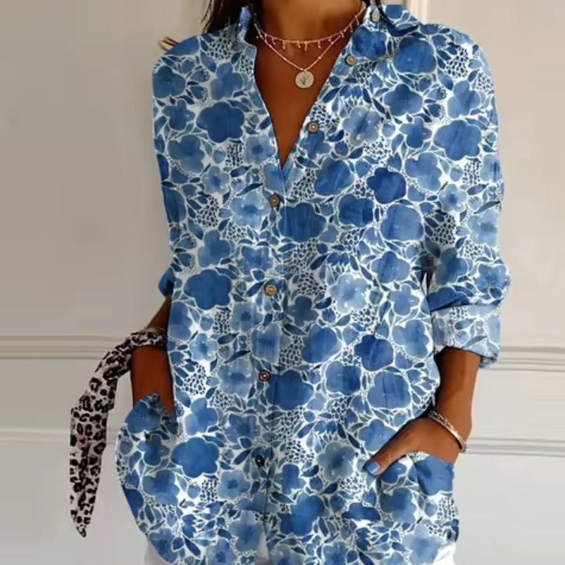 Damen Bluse mit Blumenprint und Knöpfen
