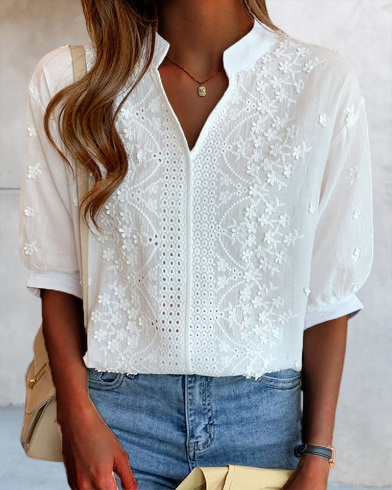 Lauren | Damen Sommer Bluse Mit V Ausschnitt Und Puffärmeln