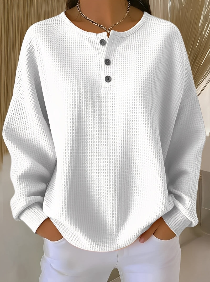 Anabella - Bequemer Waffelpullover mit Knopfleiste für Damen