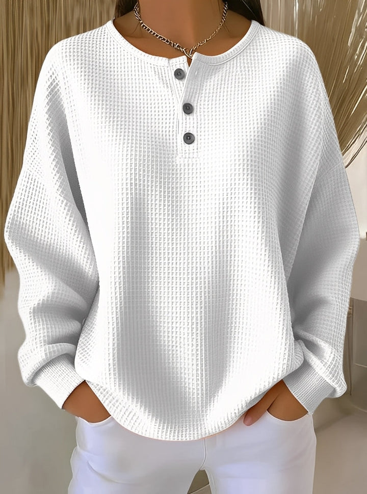 Anabella - Bequemer Waffelpullover mit Knopfleiste für Damen