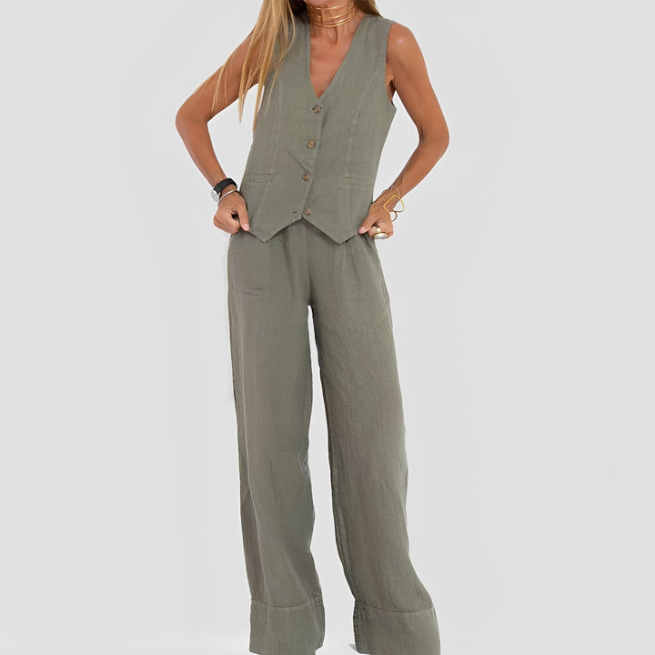 Joan - Bequemes ärmelloses Damen-Set mit weitem Bein