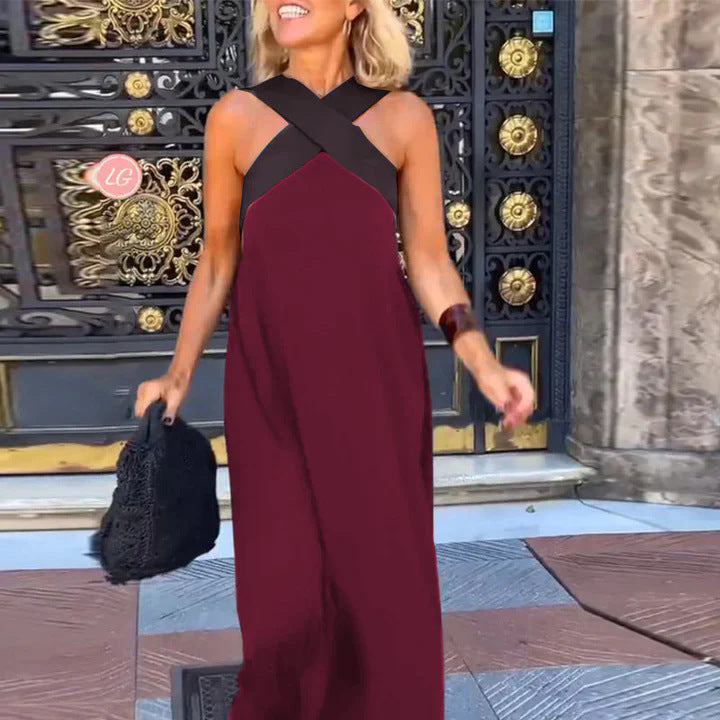 Ärmelloses Maxikleid für Damen mit gekreuztem Rücken