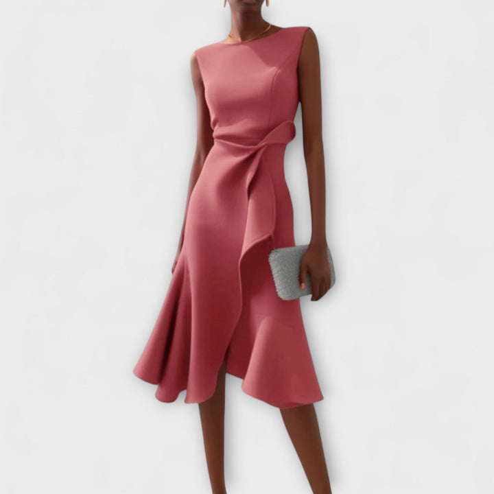 Ärmelloses Midikleid für Damen mit drapiertem, asymmetrischem Saum