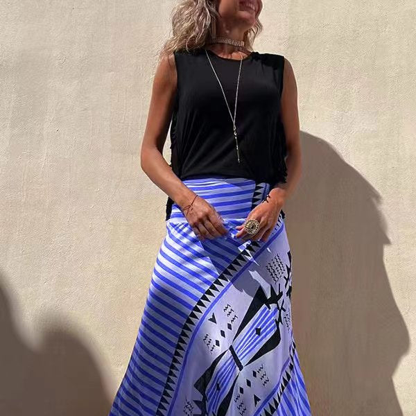 Maxirock aus Satin für Damen mit geometrischem Muster