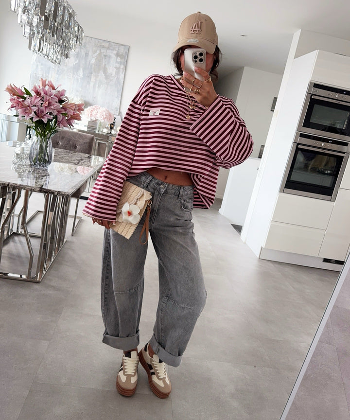 Langarmshirt Mixa Streifen Weinrot Ladypolitan ♡