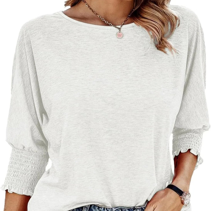 Wilma Bluse Damen – Elegante Rundhals-Bluse mit Plissee-Ärmeln