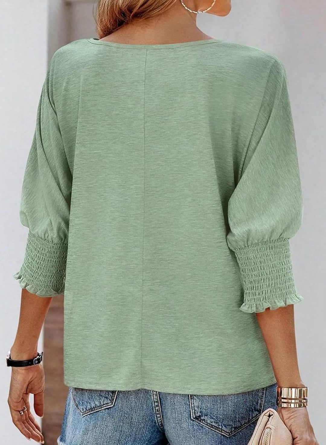 Wilma Bluse Damen – Elegante Rundhals-Bluse mit Plissee-Ärmeln