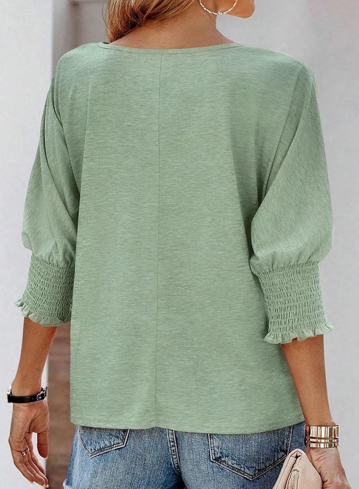 Wilma Bluse Damen – Elegante Rundhals-Bluse mit Plissee-Ärmeln