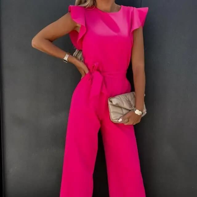 Jumpsuit Damen Schmetterlingsärmel Weite Hosenbeine