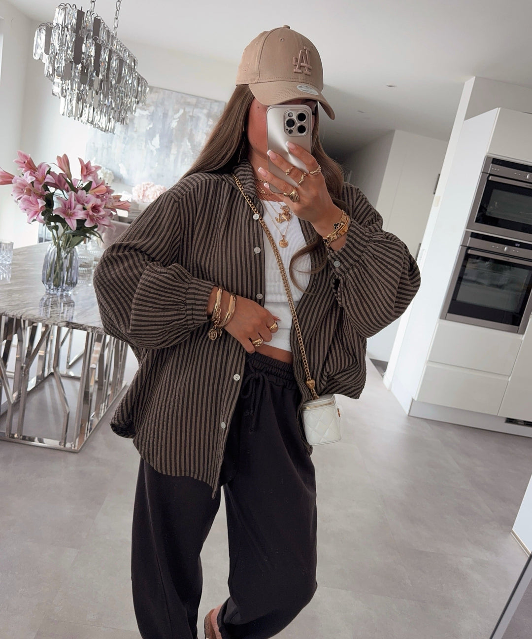 Musselin Bluse Laya Streifen Braun Ladypolitan ♡