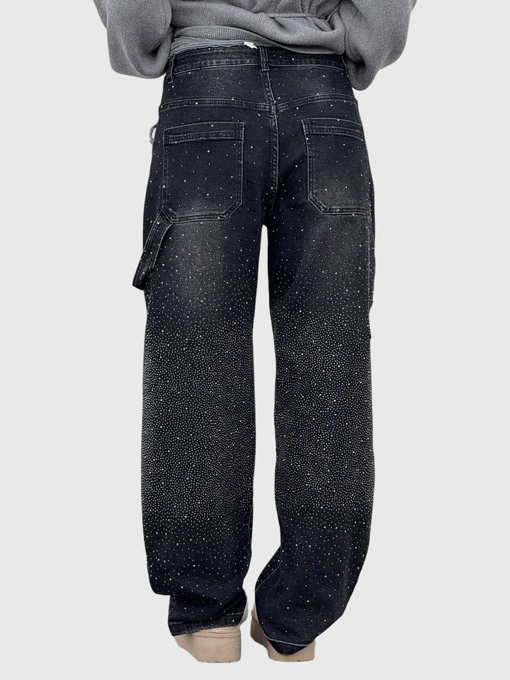 Greta | Damen Glänzende Diamant Denim Hose