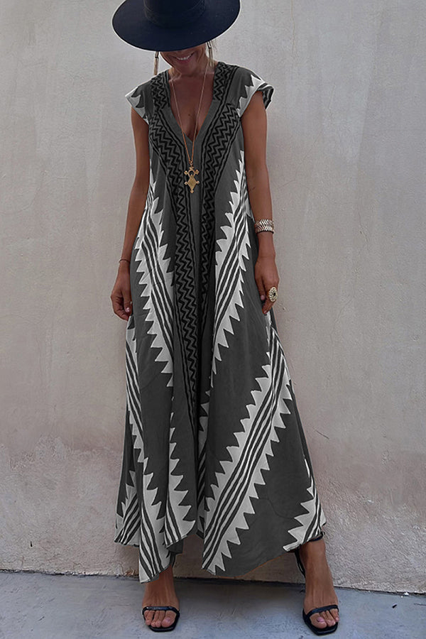 Damen-Maxikleid in A-Linie mit Ethno-Print