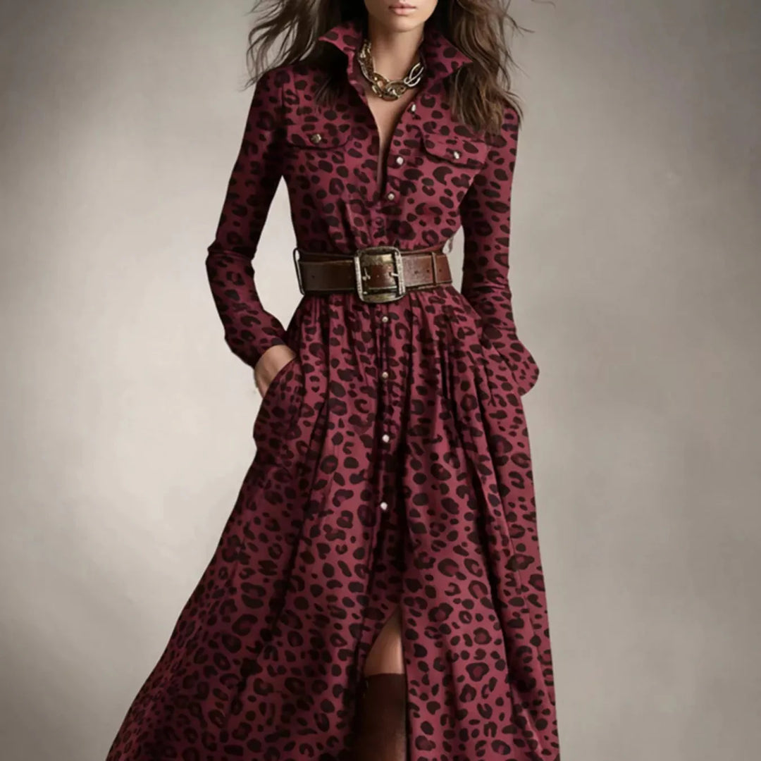 Damen-Maxikleid im Karomuster mit Knopfleiste