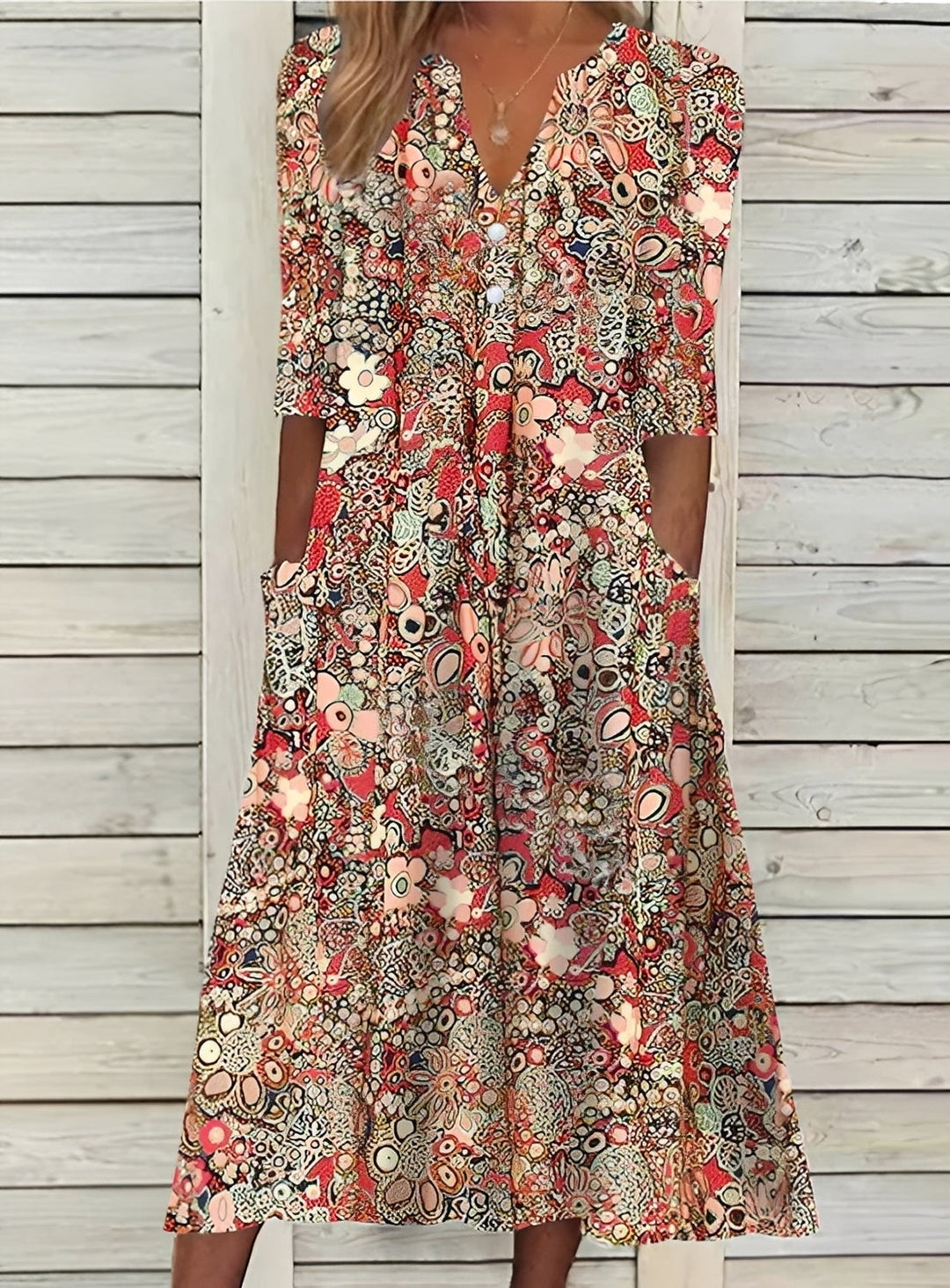 Eleanor - Lockeres Blumenkleid mit Taschen für Damen