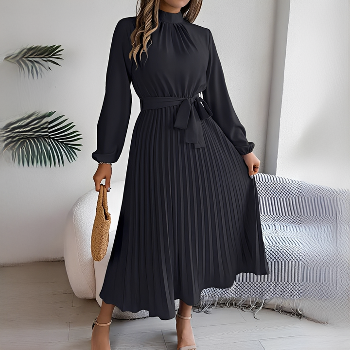 Jessy - Plissiertes Damenkleid mit langen Ärmeln