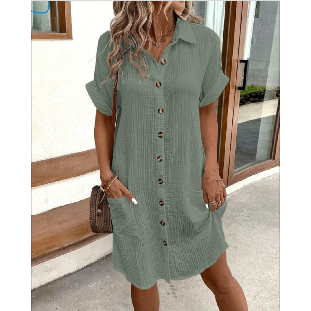 Strandkleid Damen kurzarm mit Knopfleiste