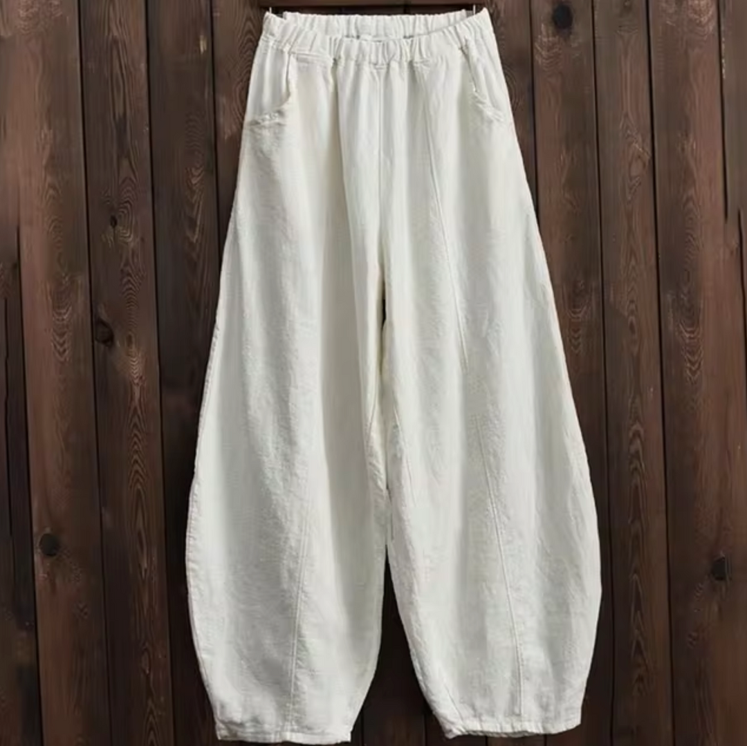 Hoch taillierte Damenhose aus Leinen und Baumwolle