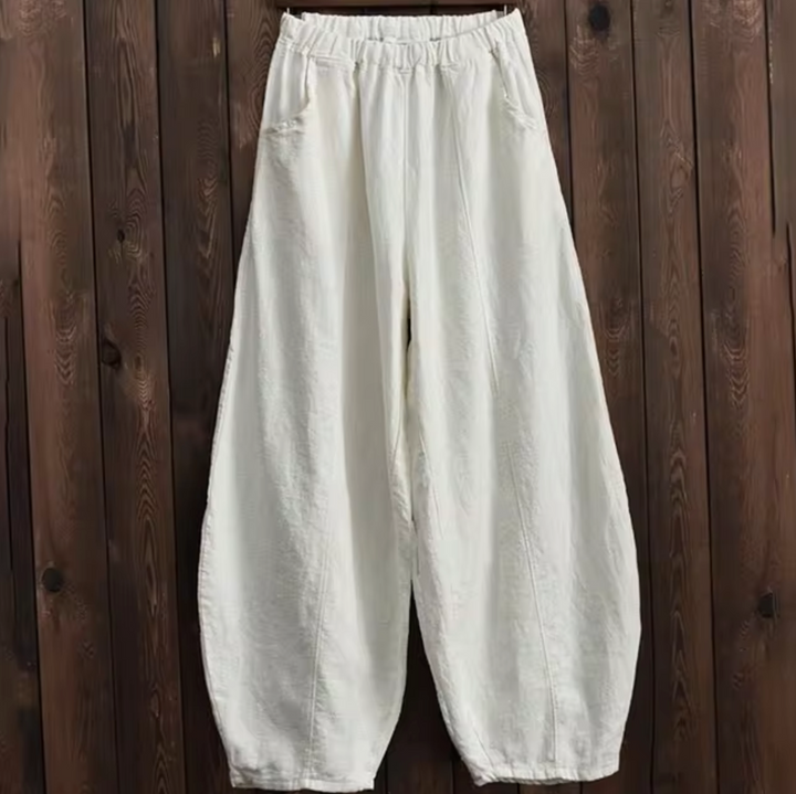 Hoch taillierte Damenhose aus Leinen und Baumwolle