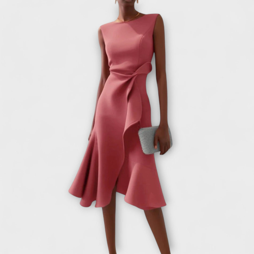 Beatrice | Damen Drapiertes Asymmetrisches Midikleid