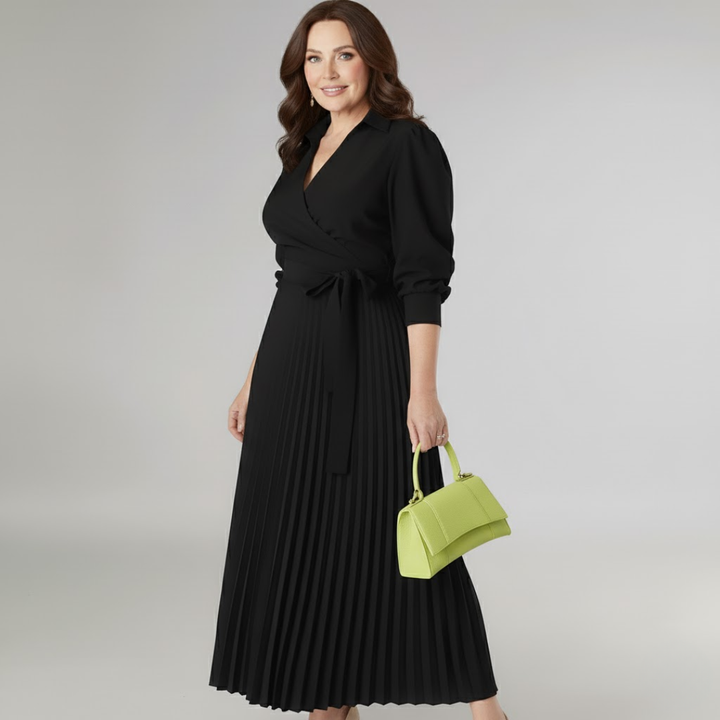 Elise – Schickes Midikleid mit V-Ausschnitt und plissiertem Detail
