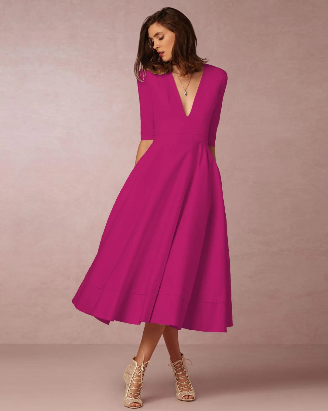 Damen Abend V-Ausschnitt Maxi Kleid