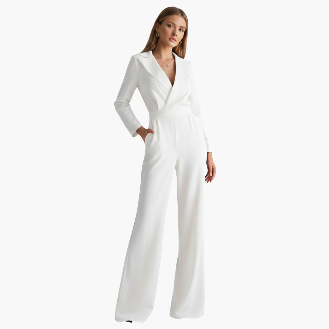 Jumpsuit langarm elegant für Damen – Hemdkragen & weite Beine