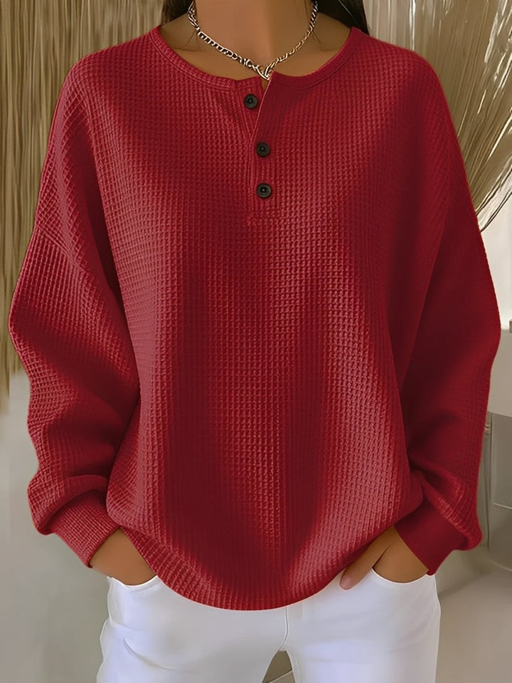 Anabella - Bequemer Waffelpullover mit Knopfleiste für Damen