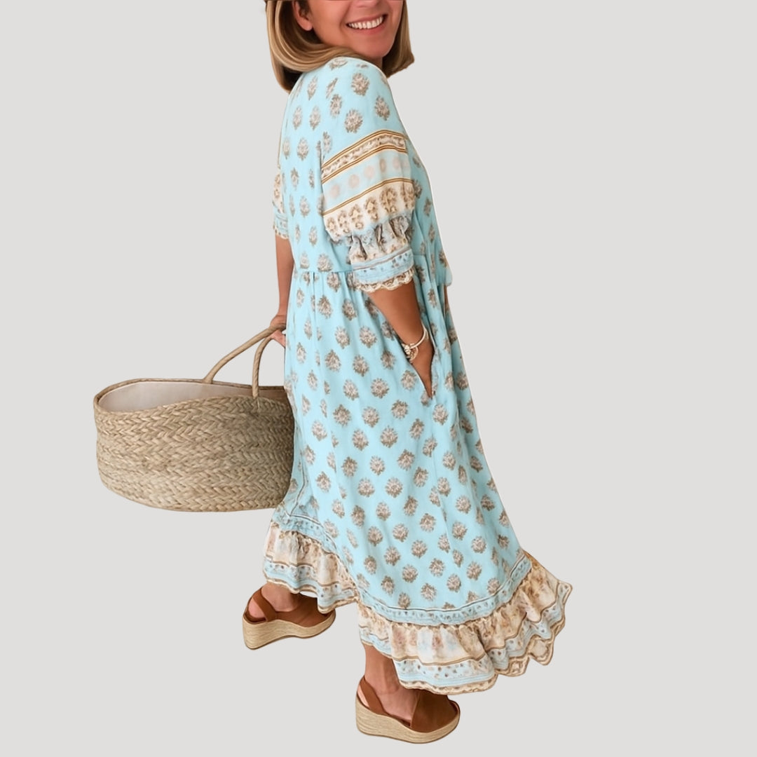 Johanna – Women's  midi dress boho beach style with pockets - Image 2