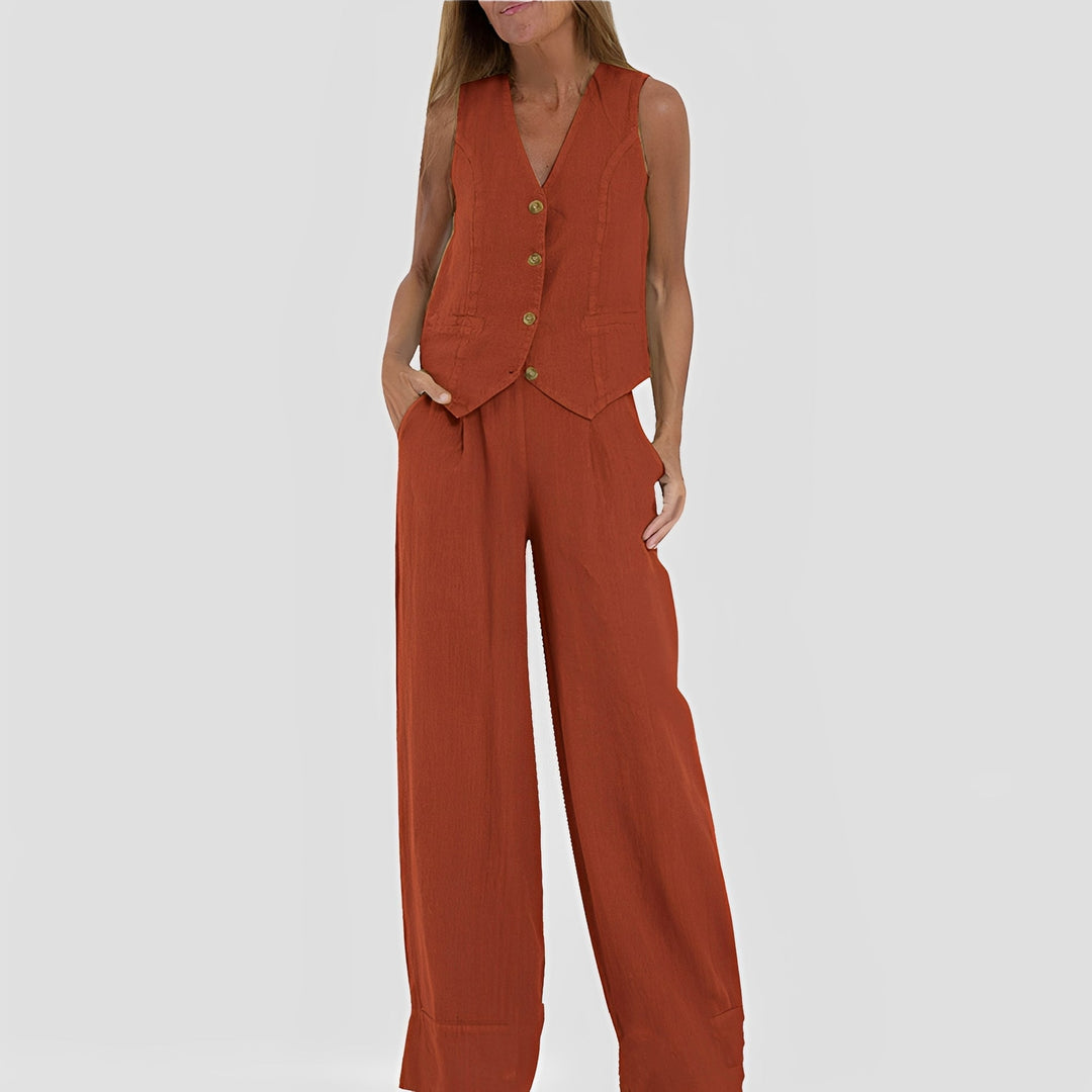 Joan - Bequemes ärmelloses Damen-Set mit weitem Bein