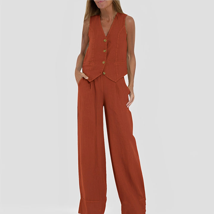 Joan - Bequemes ärmelloses Damen-Set mit weitem Bein