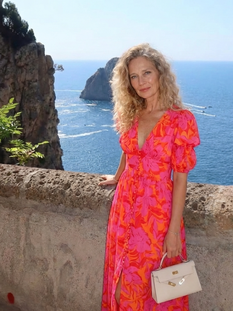 Karin – Elegant Floral V Neck Puff Dress for Women - Image 7