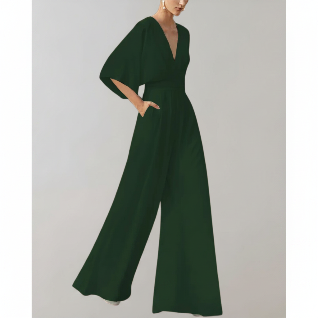 Jumpsuit mit V-Ausschnitt und weiten Ärmeln – elegante Damenmode