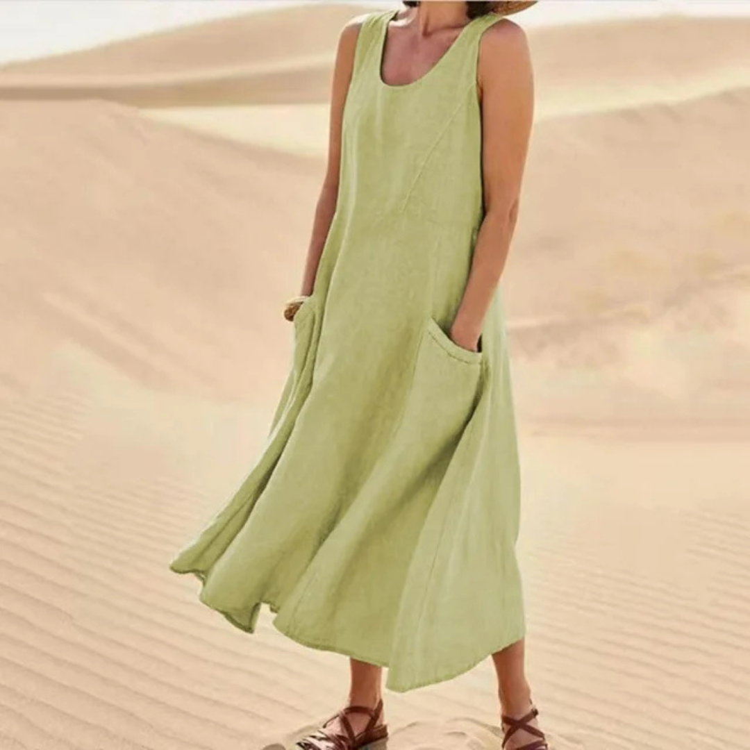 Leinenkleid für Damen, Sommer, lockere Passform
