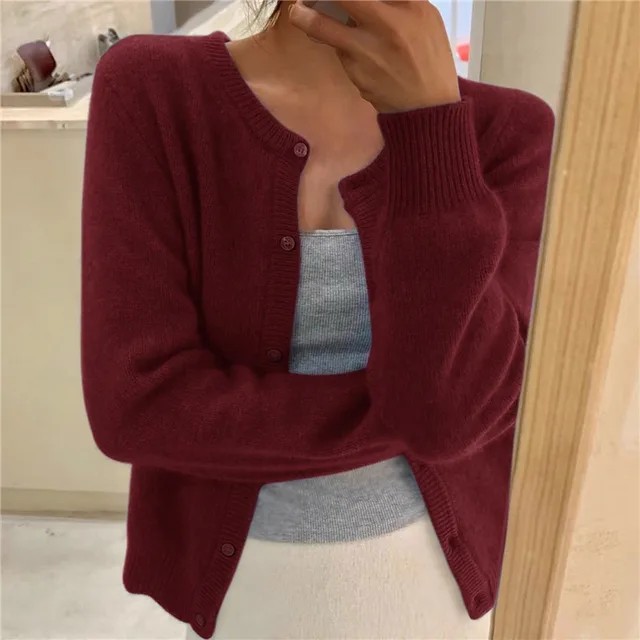 Elke | Damen Strickjacke mit Rundhalsausschnitt und langen Ärmeln