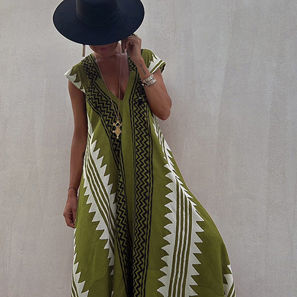 Damen-Maxikleid in A-Linie mit Ethno-Print