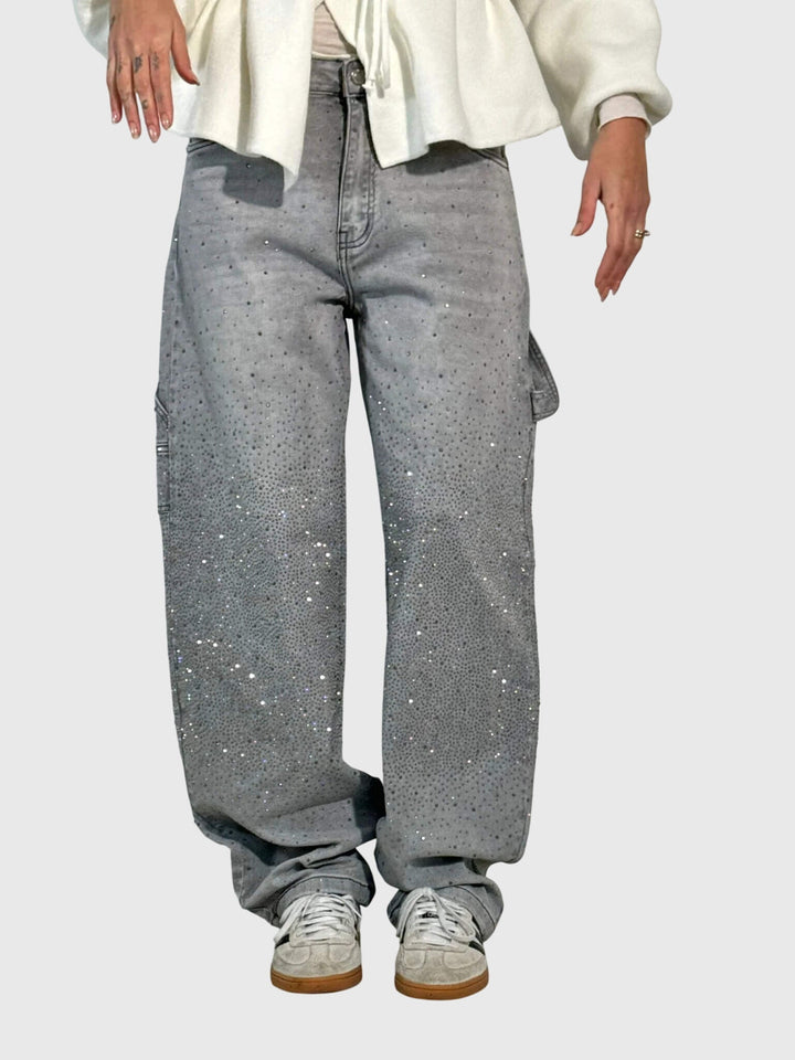 Greta | Damen Glänzende Diamant Denim Hose