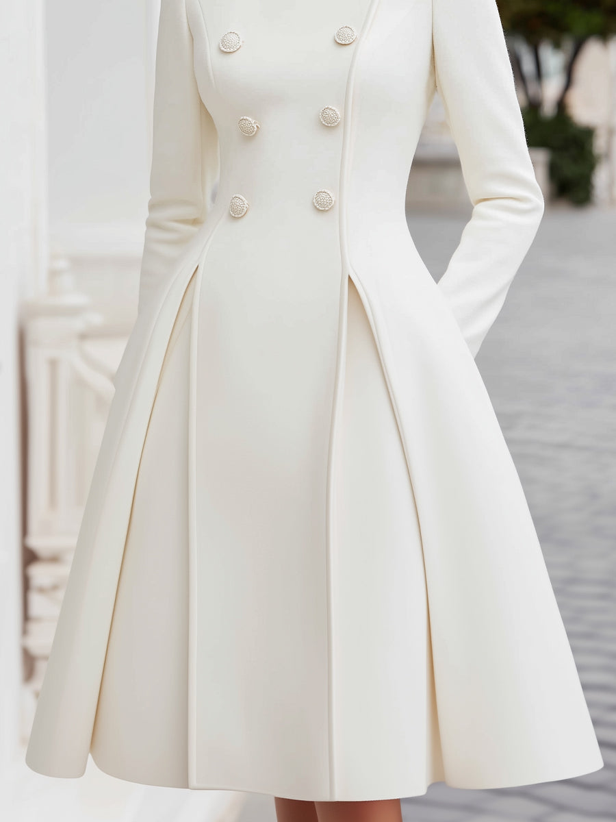 Doppelreihiges A-Linien-Mantelkleid für Damen | Wollmischung