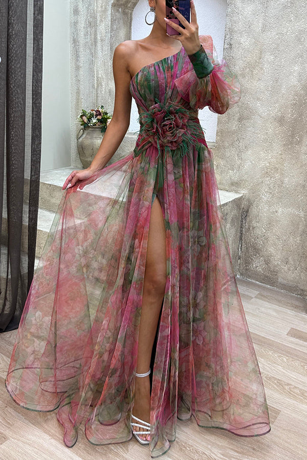 Verena – Floral Pleated One Shoulder Dress for Women - Image 1