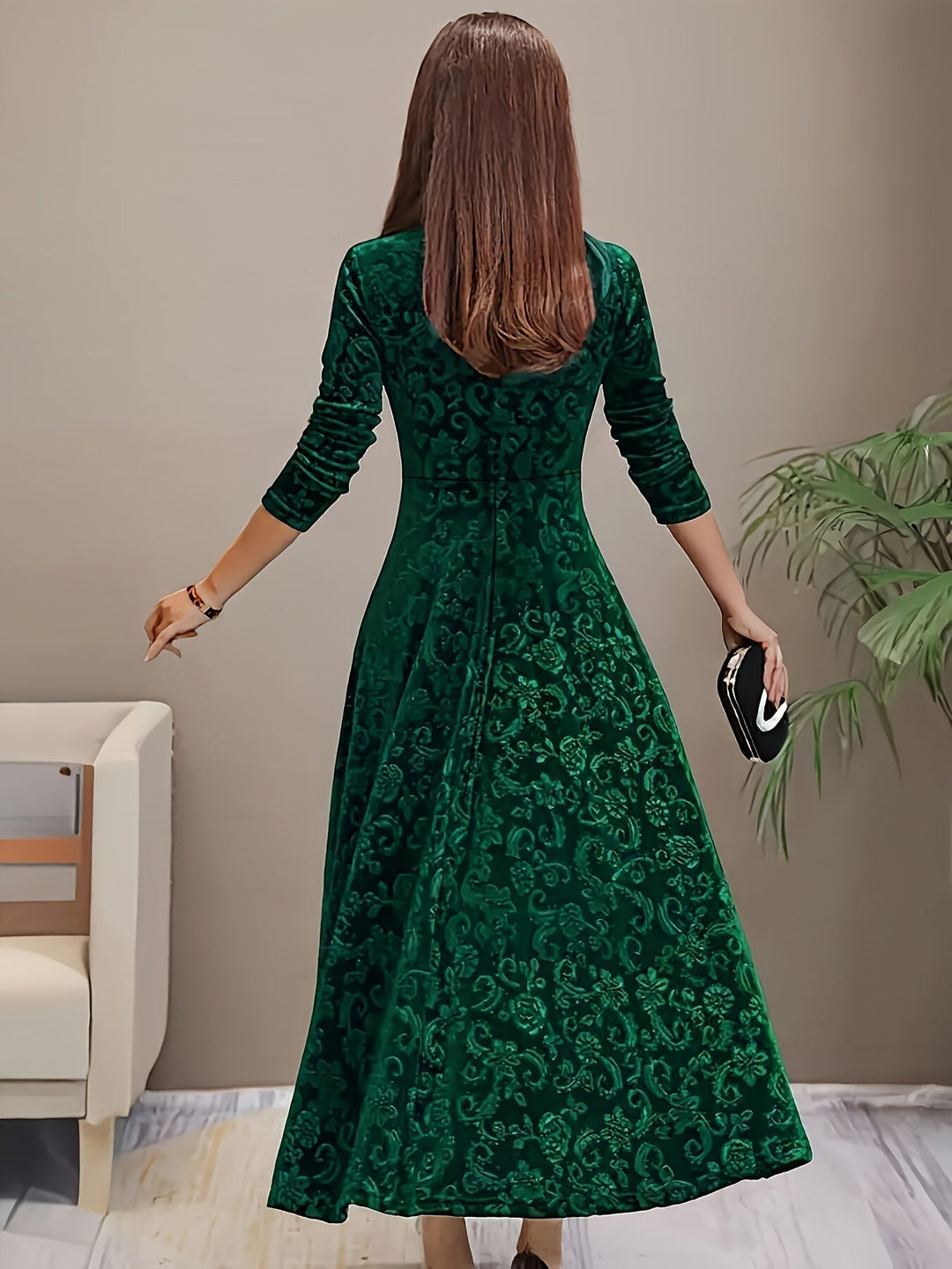 Karin | Damen florales Samt-Kleid für formelle Anlässe