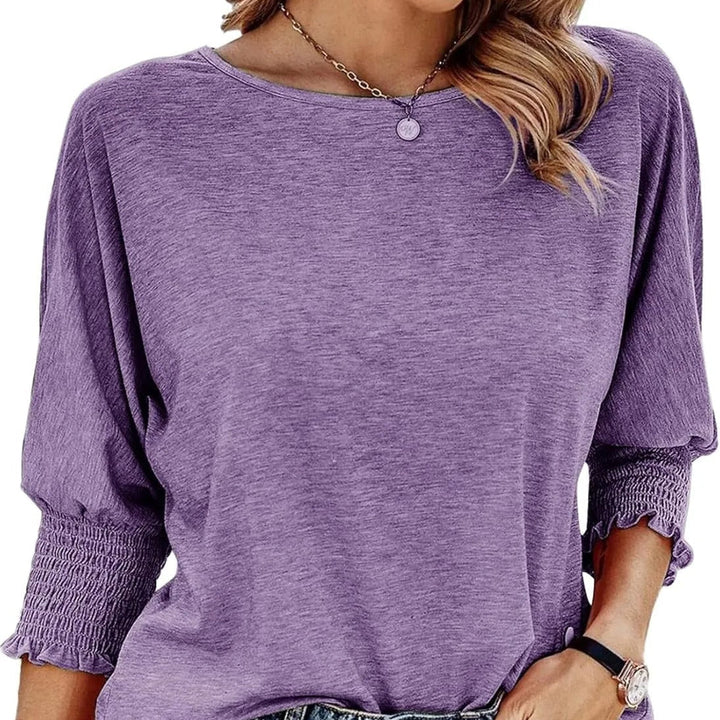 Wilma Bluse Damen – Elegante Rundhals-Bluse mit Plissee-Ärmeln