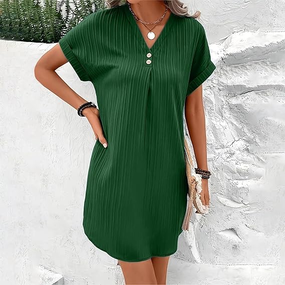 Mara – Damen Kurzarm V-Ausschnitt Kleid