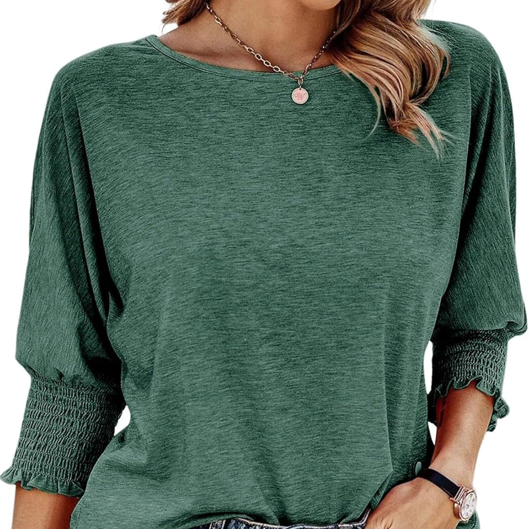 Wilma Bluse Damen – Elegante Rundhals-Bluse mit Plissee-Ärmeln