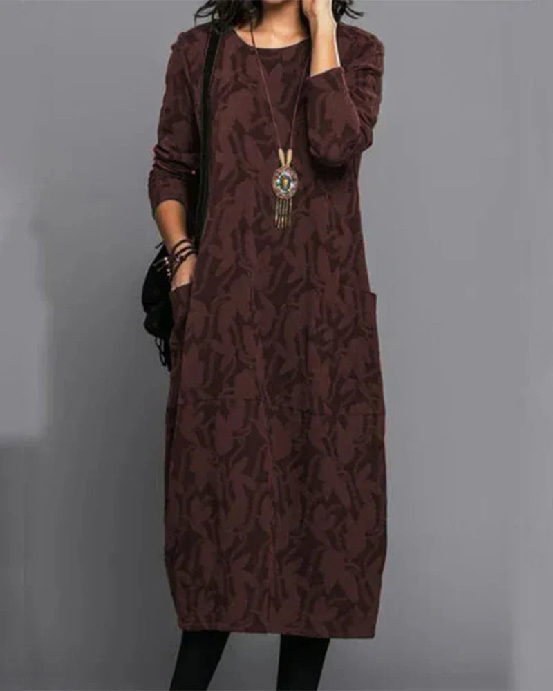 Lara | Damen Winter Maxi Kleid Mit Langarm Und Taschen